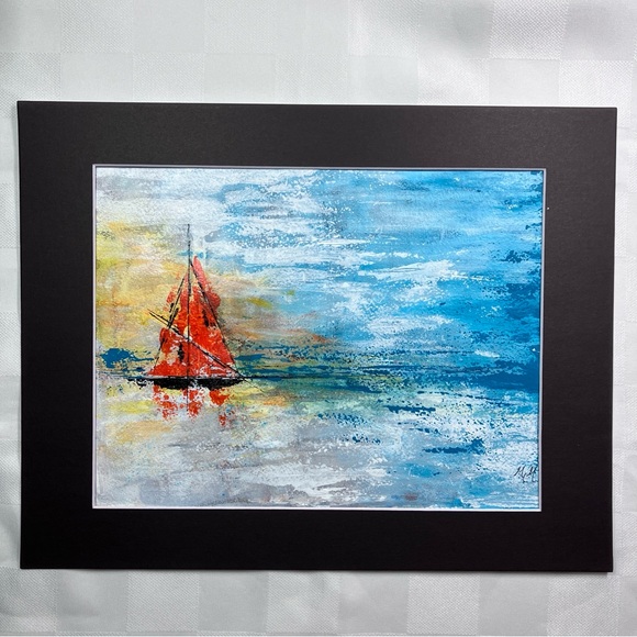 Semi Abstract Sailboat Ocean Seascape Acrylic Art Painting - Picture 11 of 11